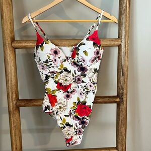 Red and Pink Floral One Piece Swimsuit